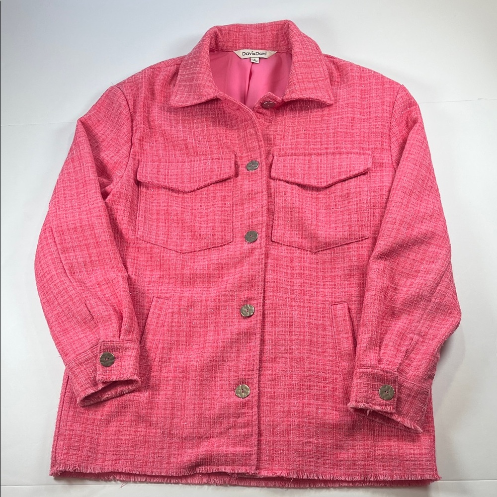 Davi & Dani Vibrant Pink Utility Jacket with Pockets Sz S